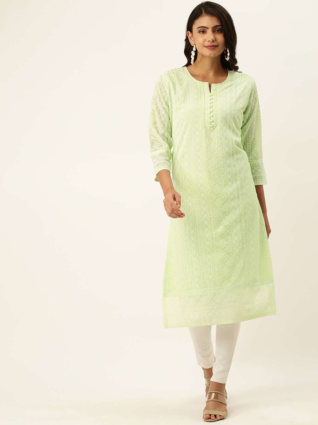 

ZOLA Women Green Chikankari Embroidered Georgette Kurta
