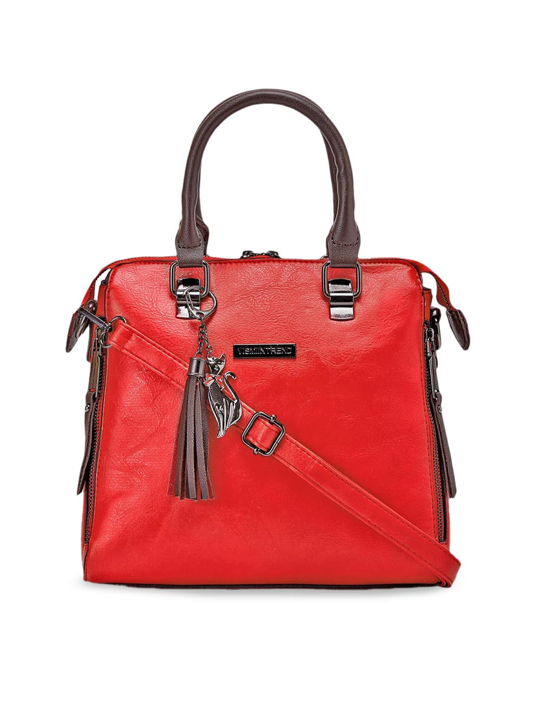 

VISMIINTREND Red PU Structured Handheld Bag with Tasselled