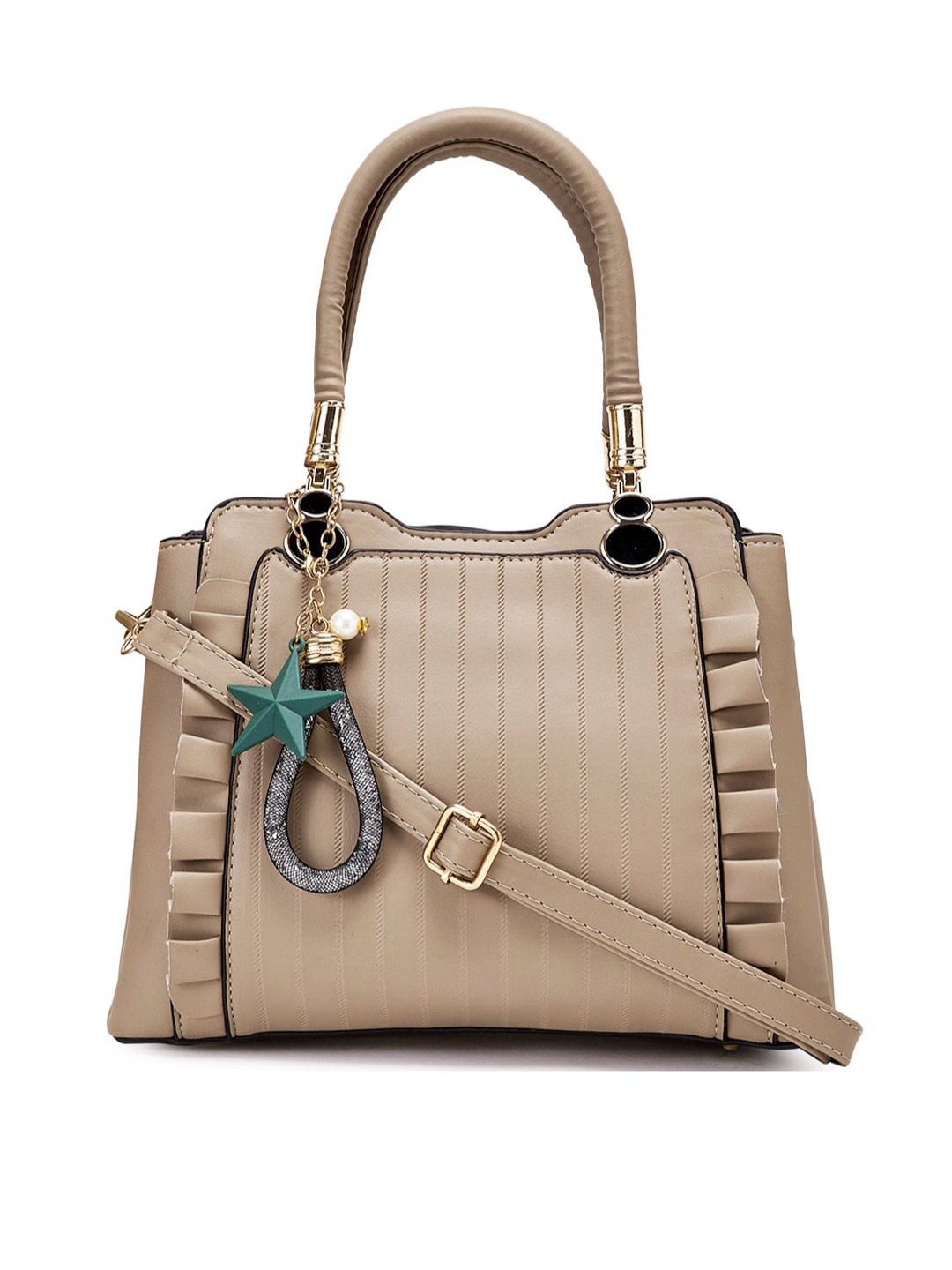 

VISMIINTREND Women Khaki PU Structured Handheld Bag with Tasselled