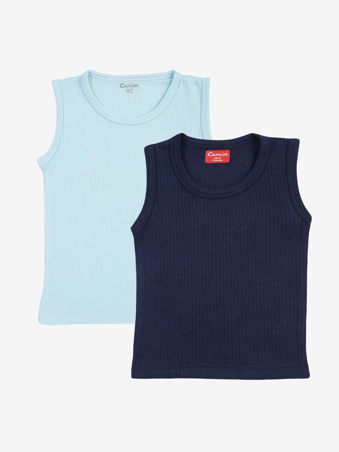 

Kanvin Boys Pack Of 2 Turquoise & Navy Blue Ribbed Cotton Thermal Tops, Turquoise blue