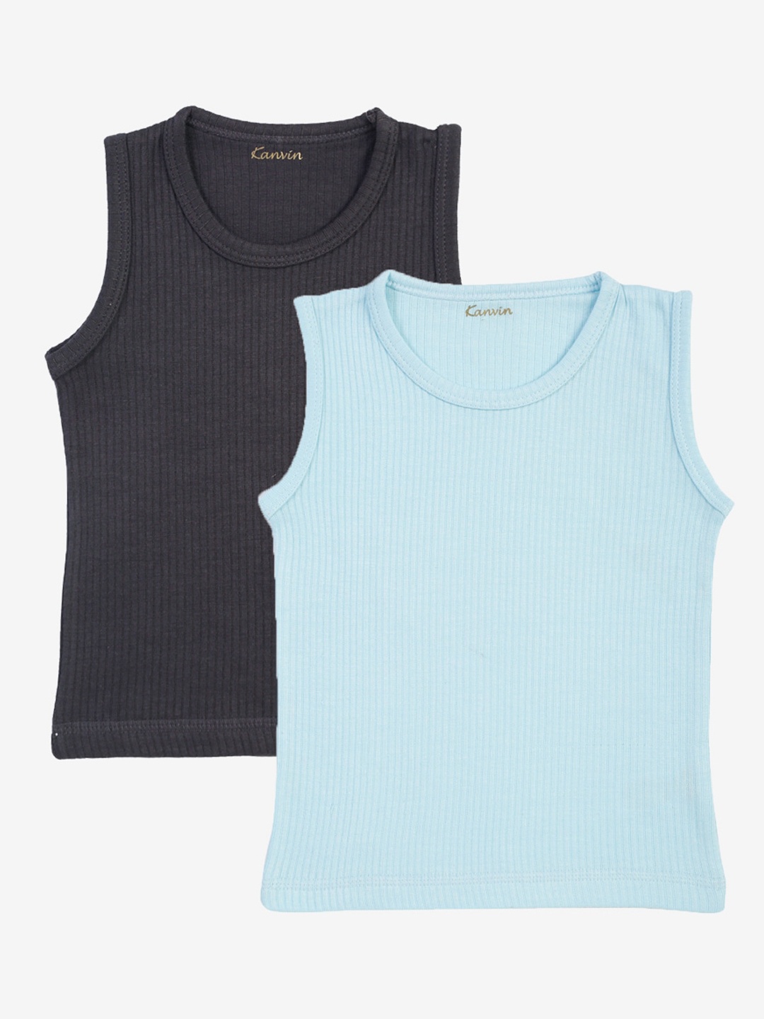 

Kanvin Boys Pack Of 2 Charcoal & Turquoise Ribbed Cotton Thermal Tops, Turquoise blue