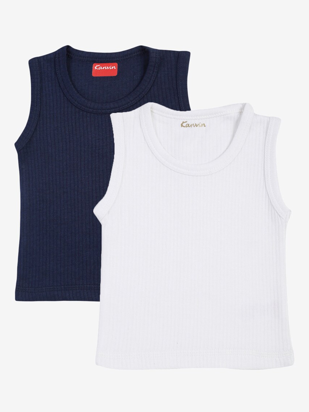 

Kanvin Boys Pack Of 2 Navy Blue & White Ribbed Cotton Thermal Tops