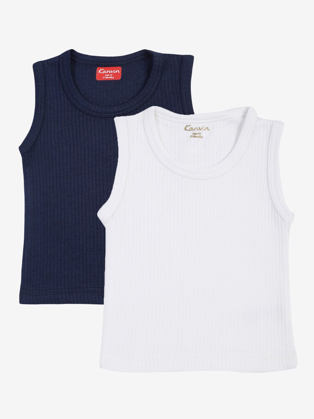 

Kanvin Boys Pack Of 2 Navy Blue and White Cotton Ribbed Thermal Tops