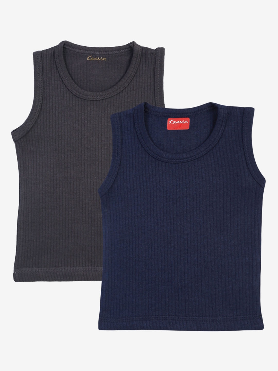 

Kanvin Boys Pack Of 2 Charcoal & Navy Blue Ribbed Cotton Thermal Tops