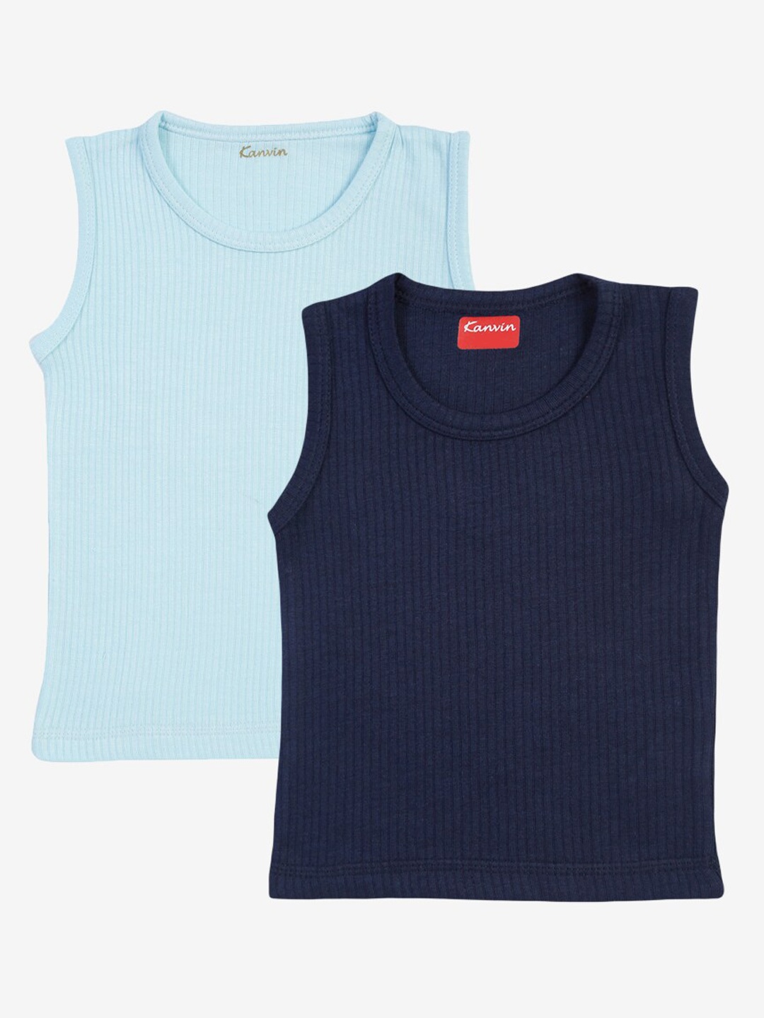 

Kanvin Boys Pack Of 2 Turquoise & Navy Blue Ribbed Cotton Thermal Tops, Turquoise blue
