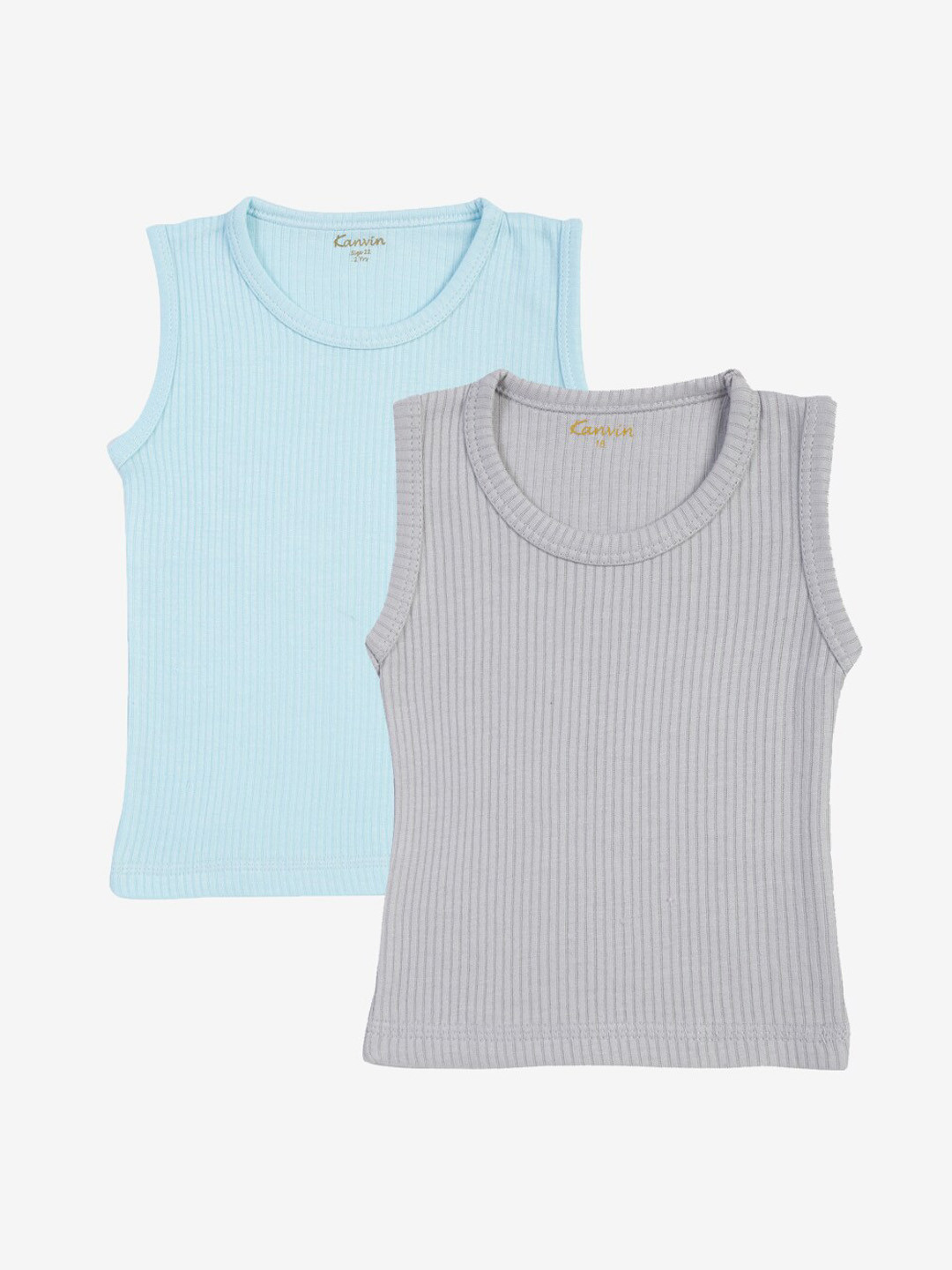 

Kanvin Boys Pack of 2 Turquoise & Grey Ribbed Cotton Thermal Tops, Turquoise blue