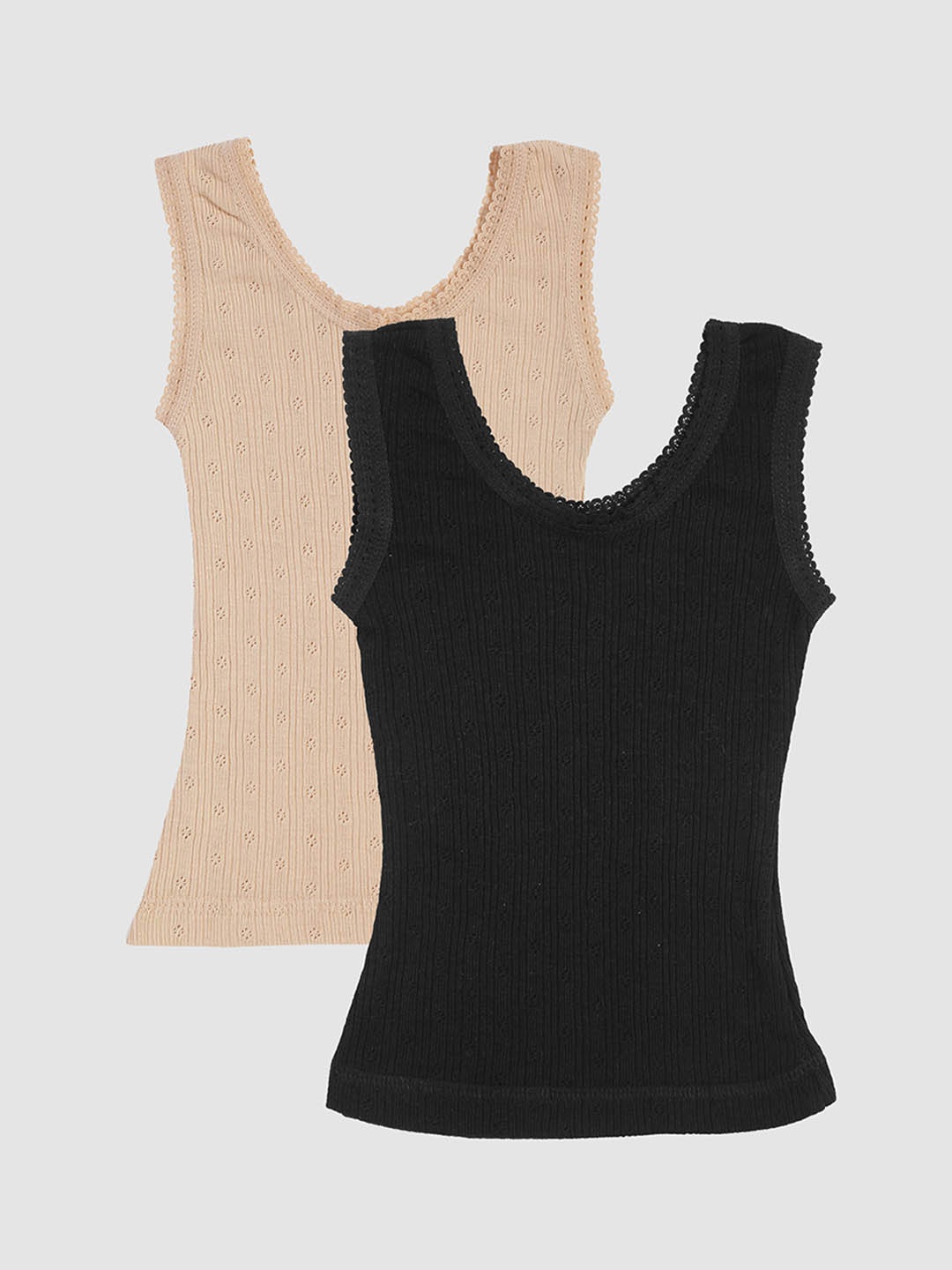 

Kanvin Girls Pack Of 2 Beige & Black Ribbed Thermal Tops