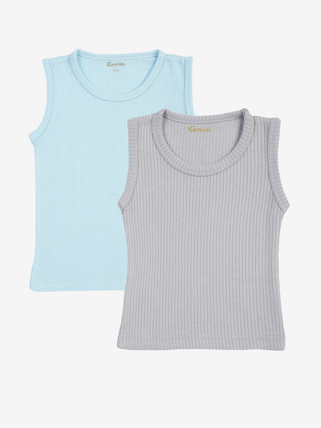 

Kanvin Boys Pack Of 2 Turquoise & Grey Ribbed Cotton Thermal Tops, Turquoise blue