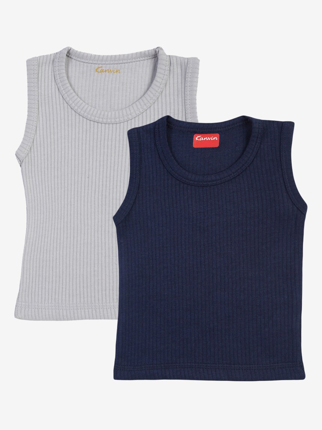 

Kanvin Boys Pack of 2 Grey & Navy Blue Ribbed Cotton Thermal Tops