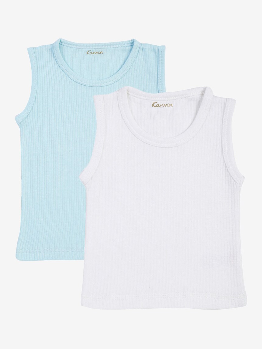 

Kanvin Boys Pack Of 2 Turquoise & White Cotton Ribbed Thermal Tops, Turquoise blue