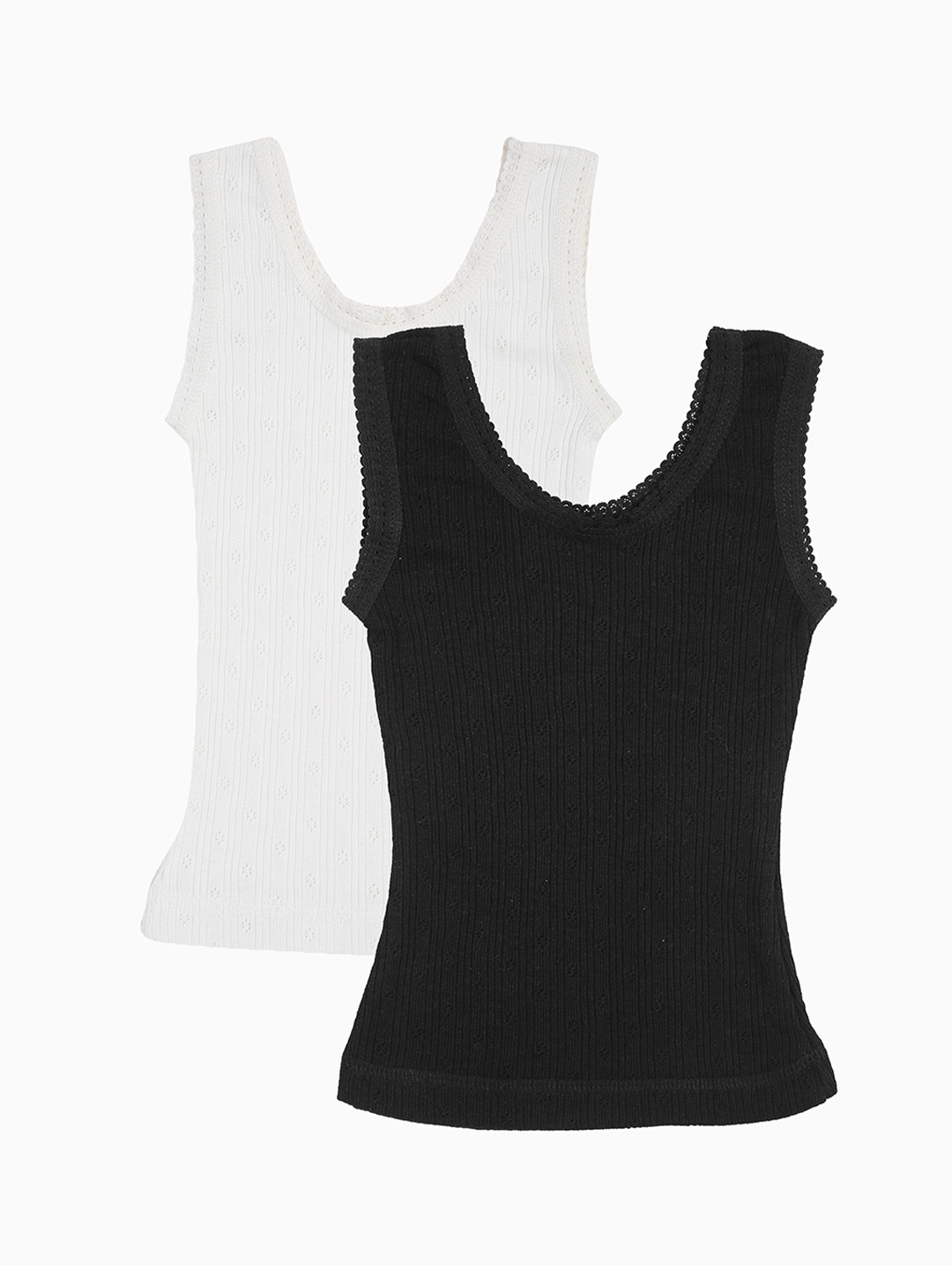 

Kanvin Girls Pack Of 2 White & Black Ribbed Cotton Thermal Tops