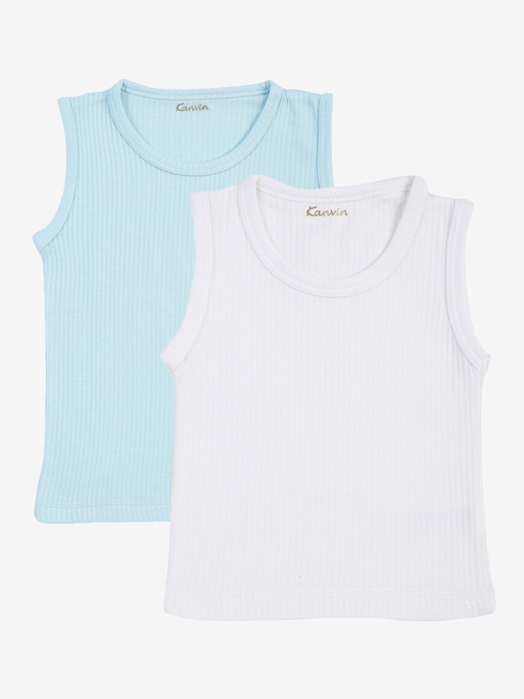 

Kanvin Boys Pack Of 2 Turquoise & White Cotton Ribbed Thermal Tops, Turquoise blue
