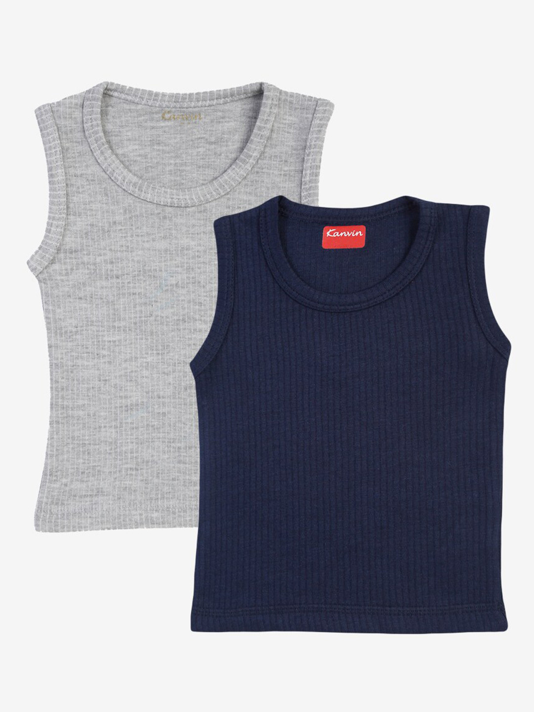 

Kanvin Boys Pack Of 2 Grey & Navy Blue Ribbed Cotton Thermal Tops