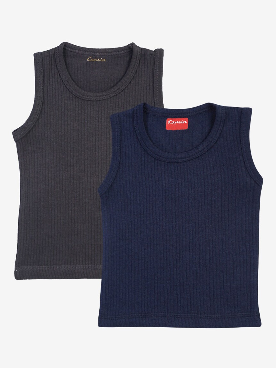 

Kanvin Boys pack of 2 Charcoal And Navy Blue Ribbed Cotton Thermal Tops