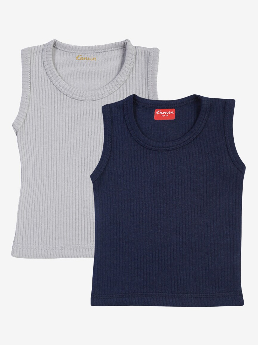 

Kanvin Boys Pack Of 2 Grey & Navy Blue Ribbed Cotton Thermal Tops