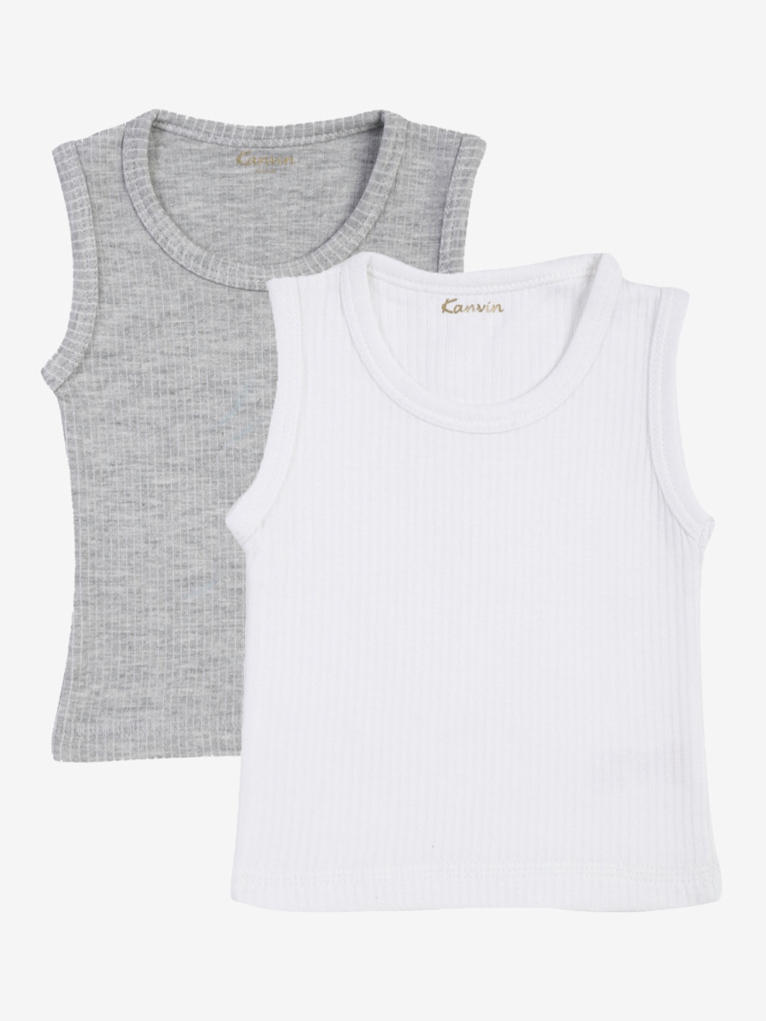 

Kanvin Boys Pack Of 2 White & Grey Melange Ribbed Cotton Thermal Tops