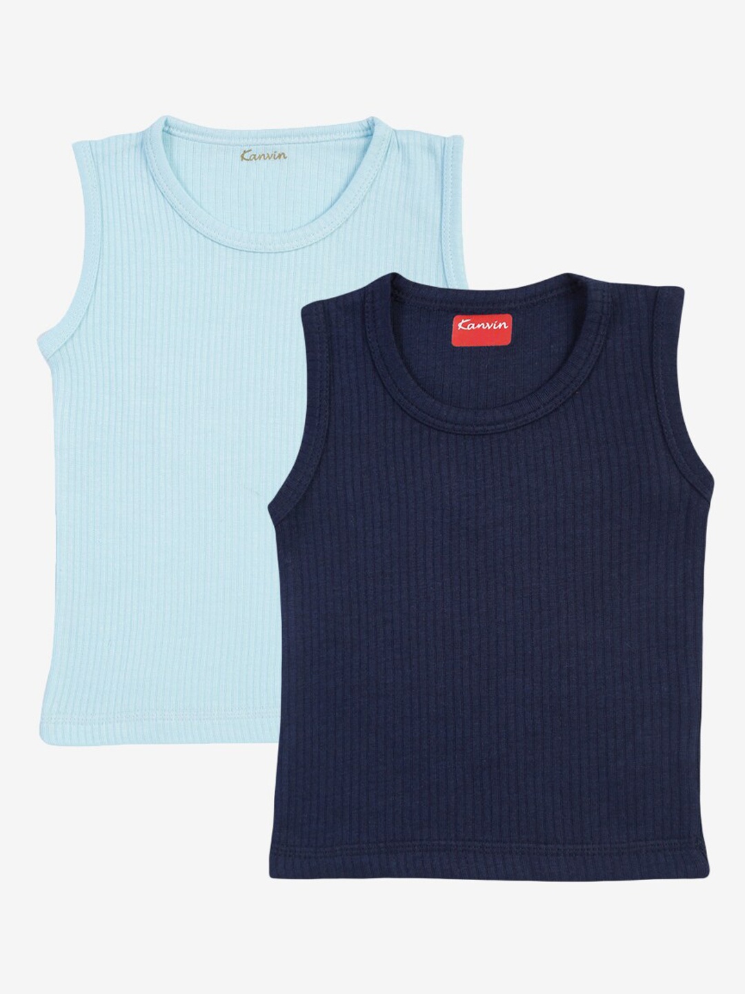 

Kanvin Boys Pack Of 2 Turquoise & Navy Blue Ribbed Cotton Thermal Tops, Turquoise blue