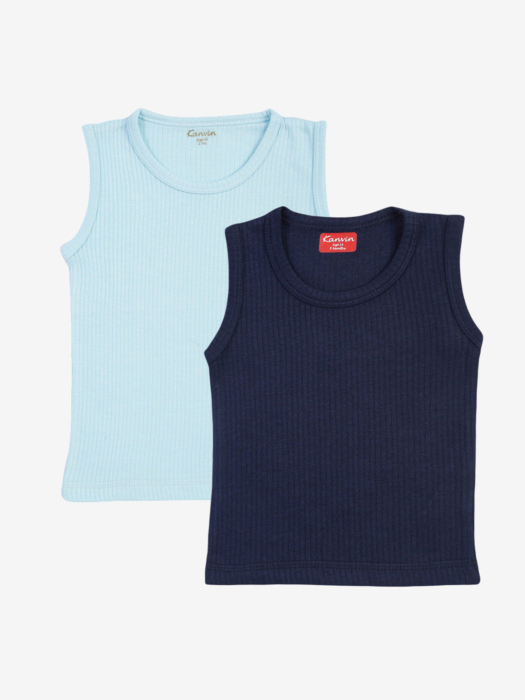 

Kanvin Boys Pack Of 2 Turquoise & Navy Blue Ribbed Cotton Thermal Tops, Turquoise blue