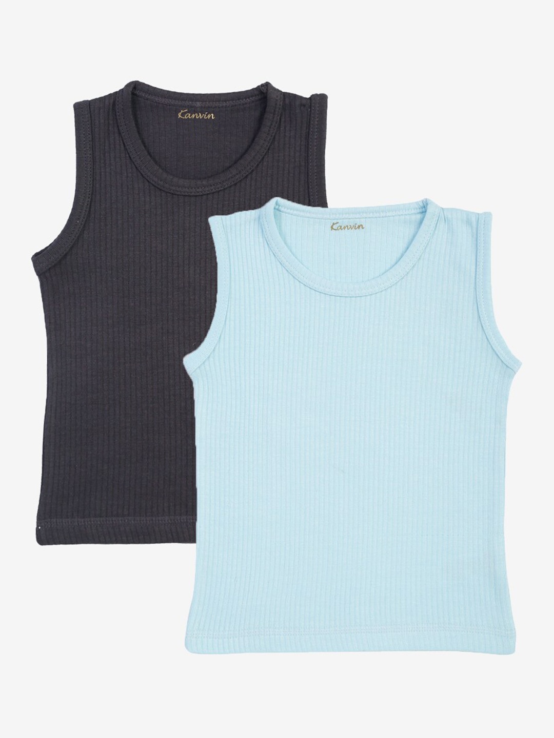 

Kanvin Boys Pack Of 2 Turquoise Blue & Charcoal Solid Thermal Tops