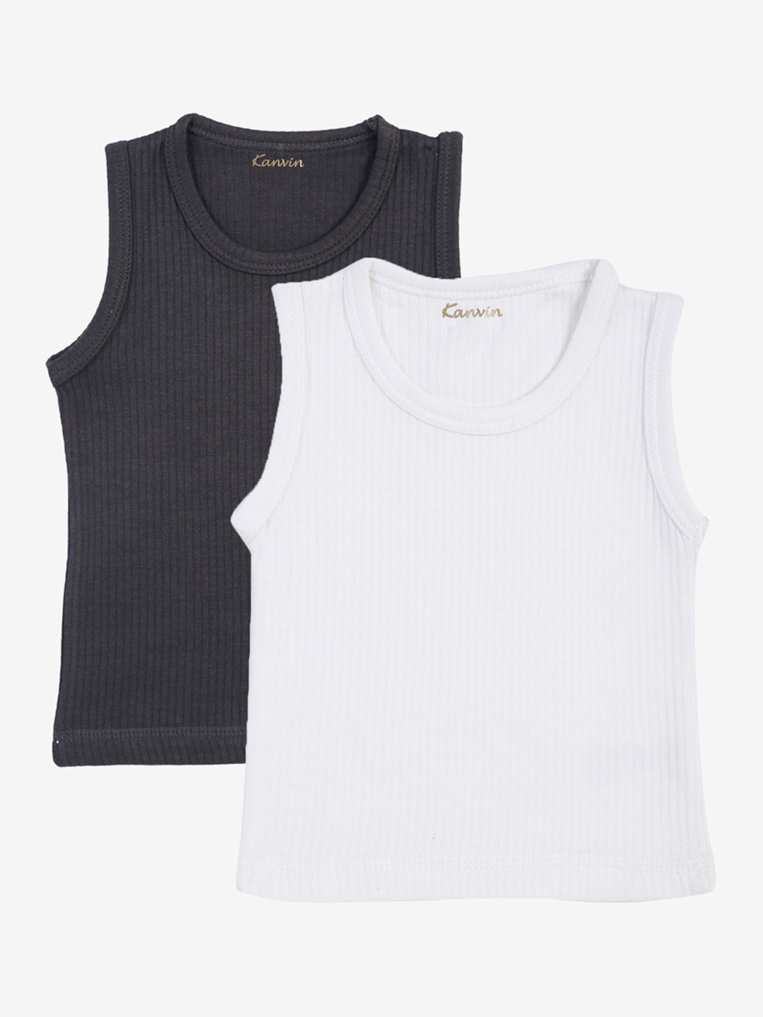 

Kanvin Boys charcoal grey & white Pack Of 2 Solid Thermal Tops