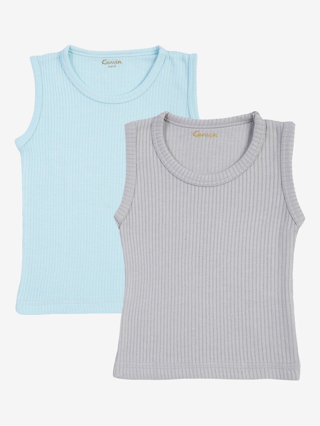 

Kanvin Boys turquoise blue and grey Pack Of 2 Striped Thermal Tops