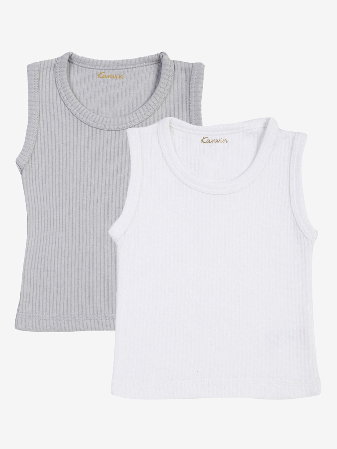 

Kanvin Boys Grey & White Pack Of 2 Solid Thermal Tops