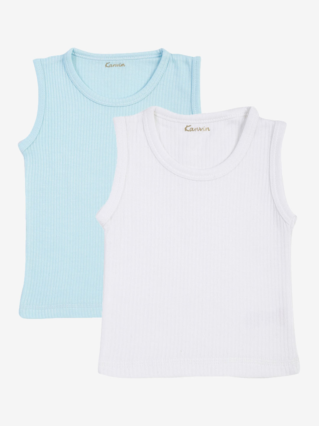 

Kanvin Boys white and blue Pack Of 2 Solid Thermal Tops, Turquoise blue