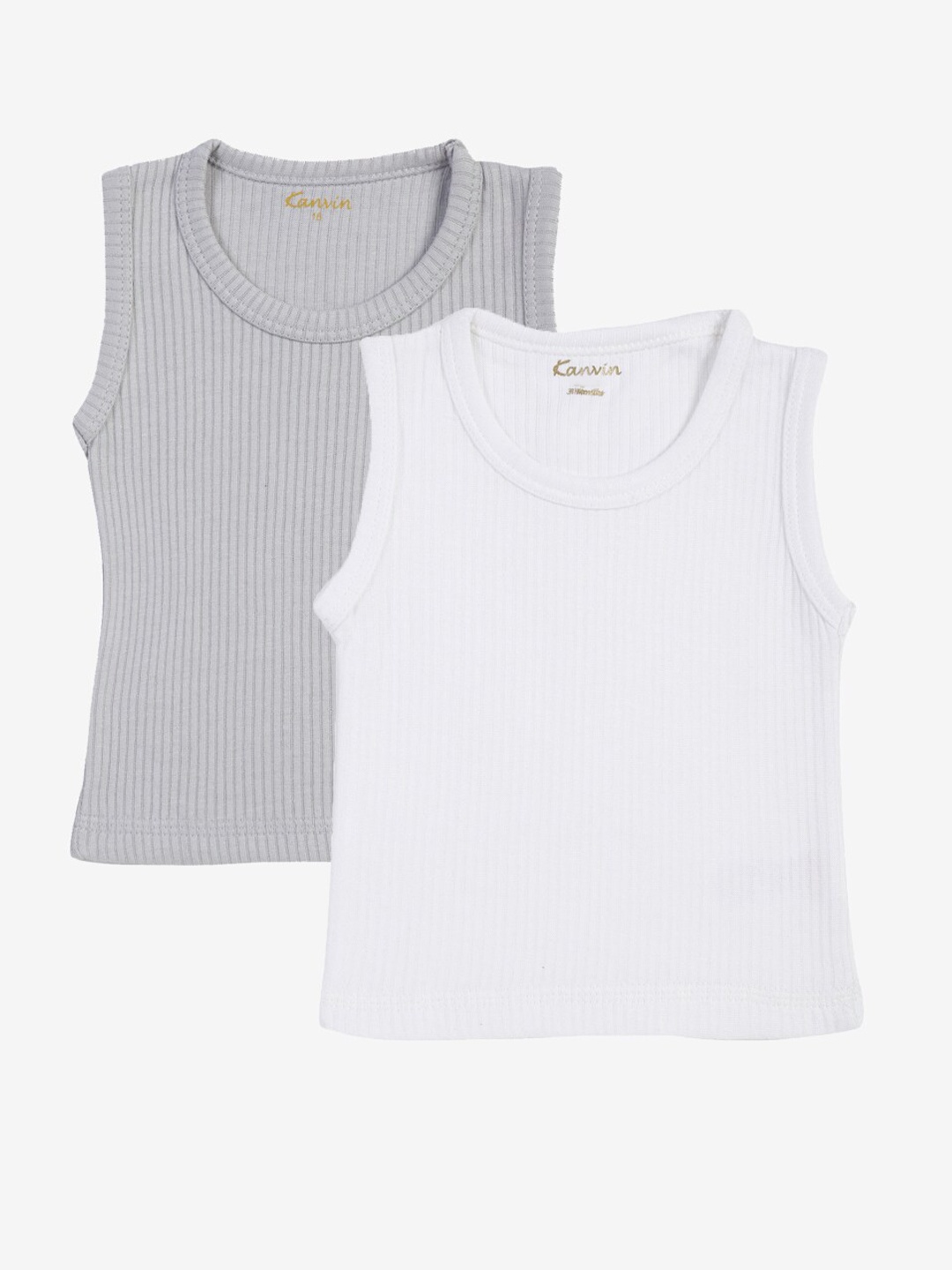

Kanvin Boys Grey & White Pack Of 2 Solid Cotton Thermal Tops