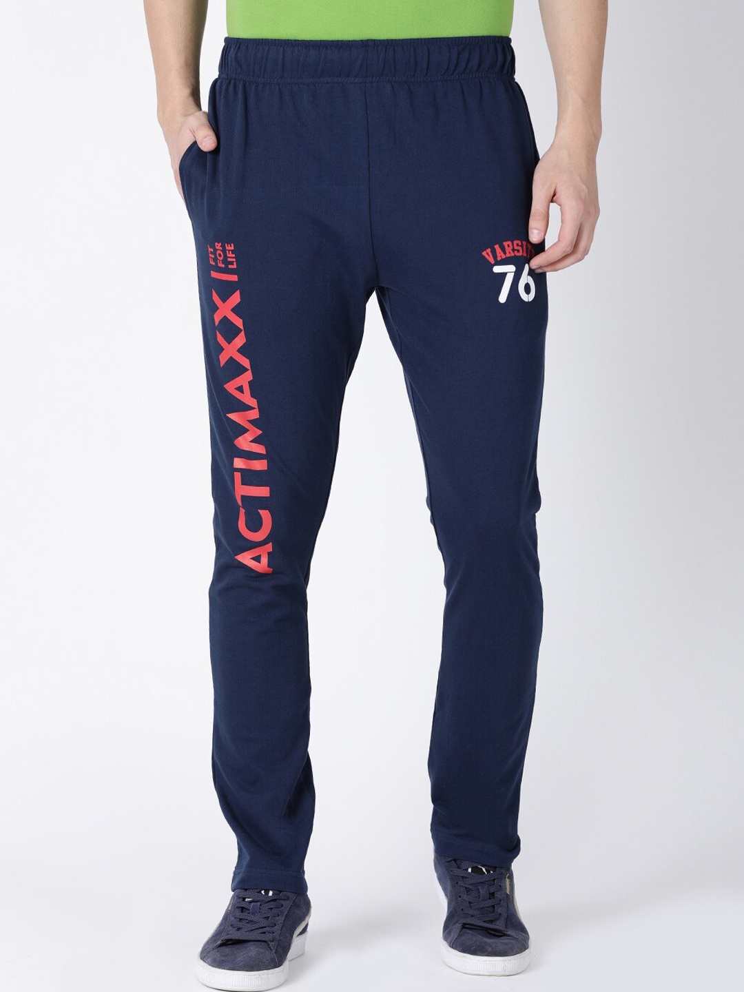 

ACTIMAXX Men Navy Blue Printed Cotton Track Pants