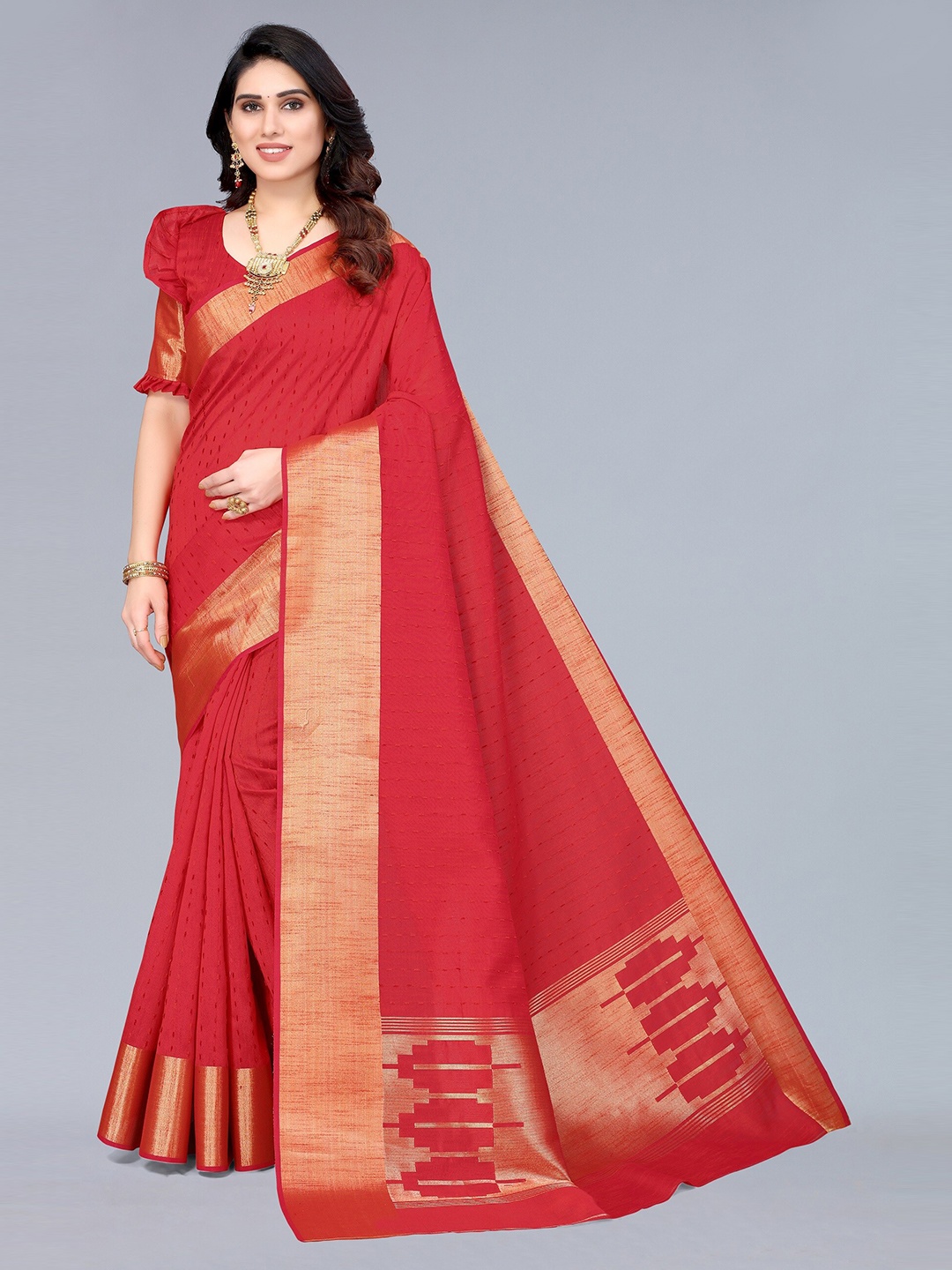 

Winza Designer Red & Gold-Toned Zari Silk Blend Banarasi Saree