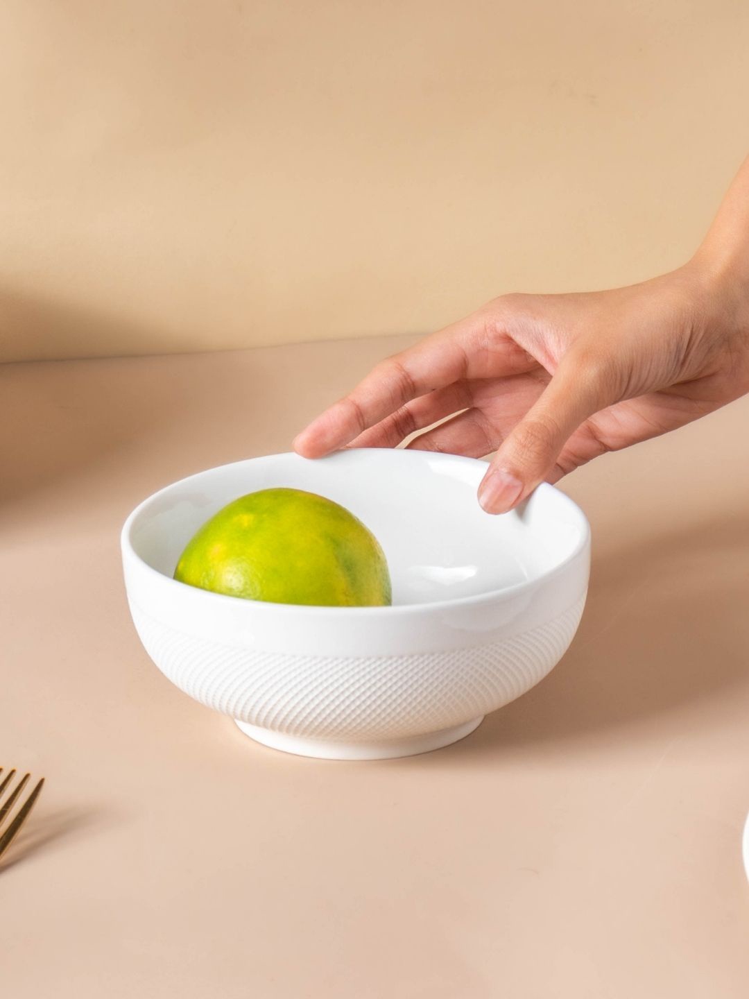 

Nestasia White Microwave safe Textured Ceramic Glossy Bowls 500 ml