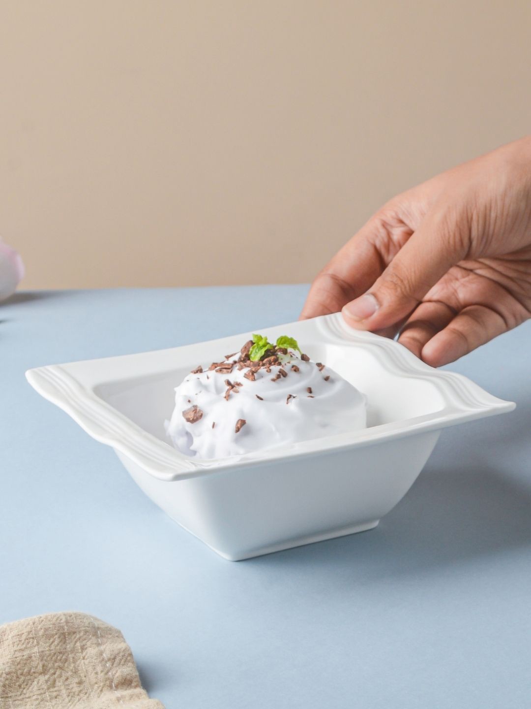 

Nestasia White Microwave safe Square Ceramic Glossy Bowl 200 ml