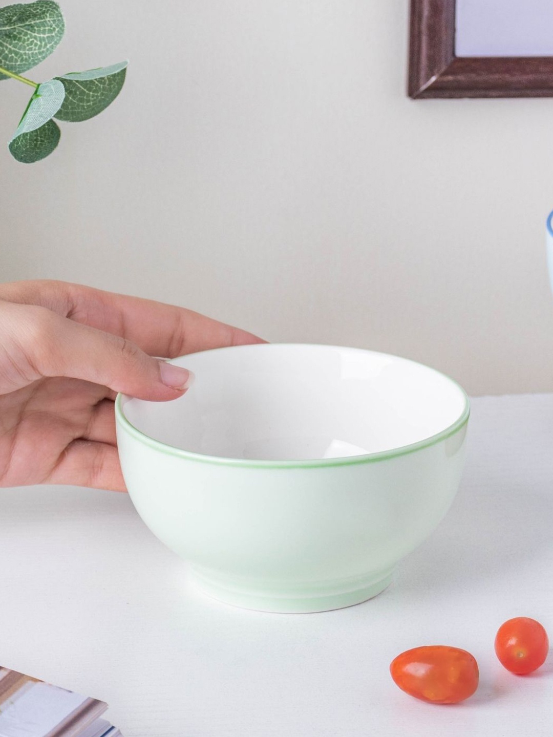 

Nestasia Green & Off White Microwave safe Ceramic Glossy Bowls 300 ml