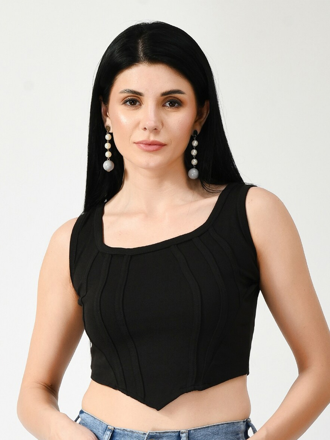 

IUGA Black Square Neck Crop Top