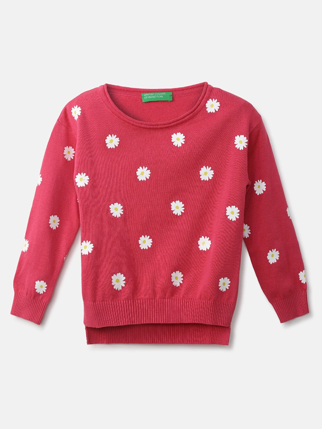 

United Colors of Benetton Girls Pink & White Floral Printed Pullover
