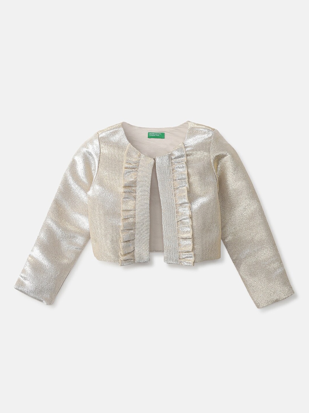 

United Colors of Benetton Girls Off White Crop Open Front Jacket