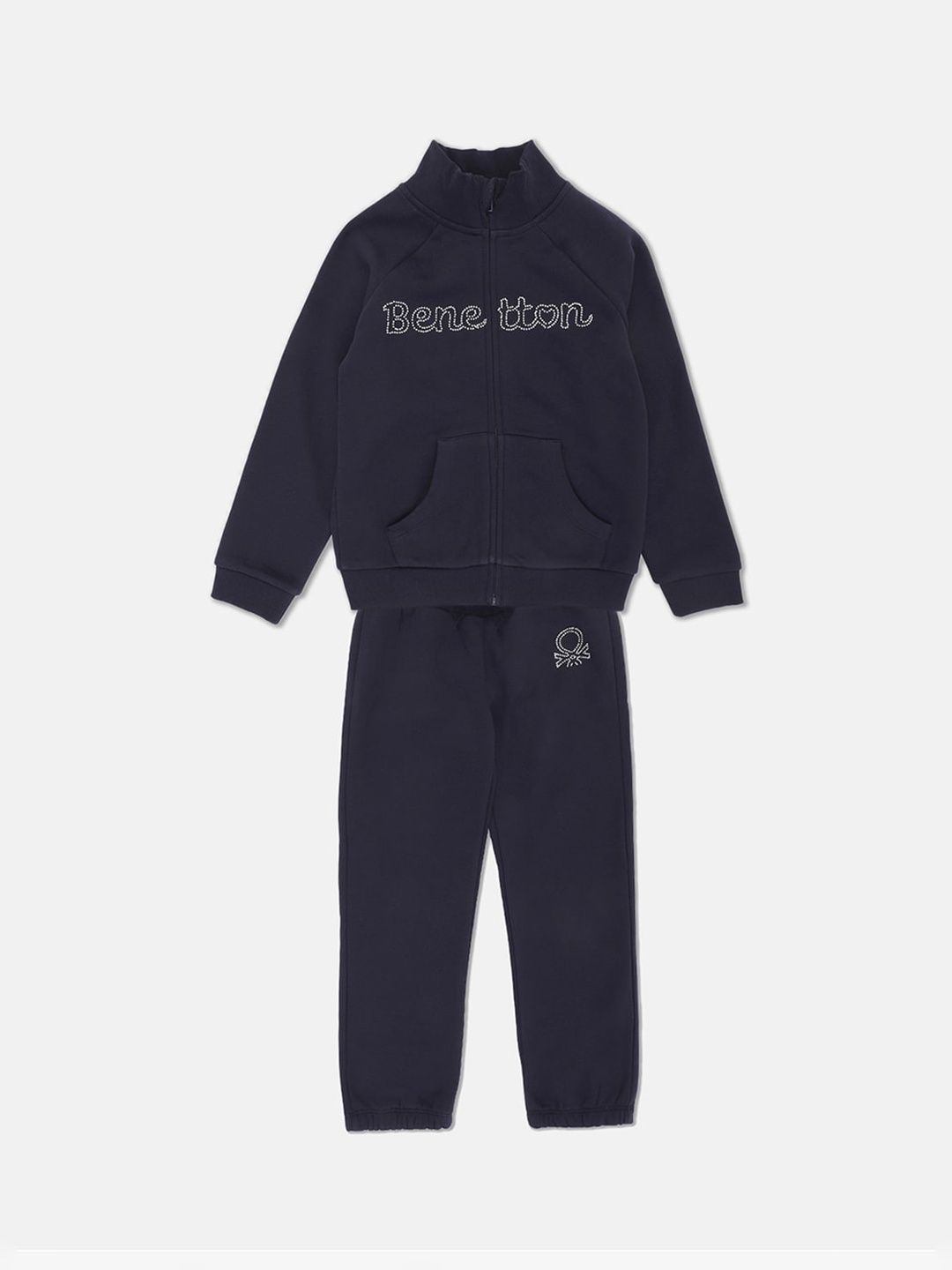 

United Colors of Benetton Girls Navy Blue Brand Logo Printed Track Suit