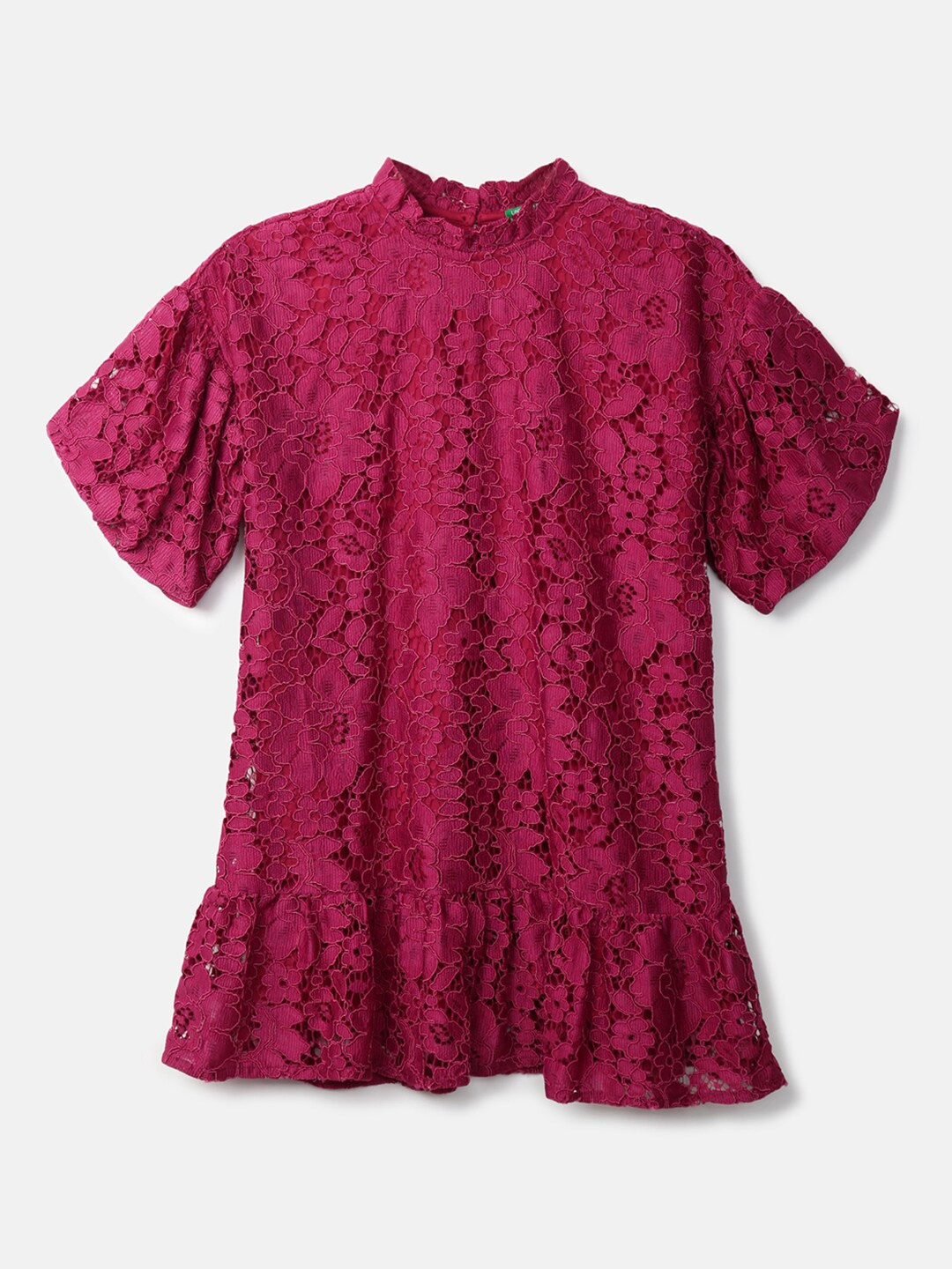 

United Colors of Benetton Burgundy Floral A-line Lace Dress