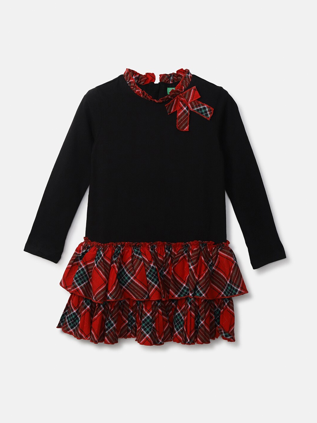 

United Colors of Benetton Black & Red Drop-Waist Checked Dress