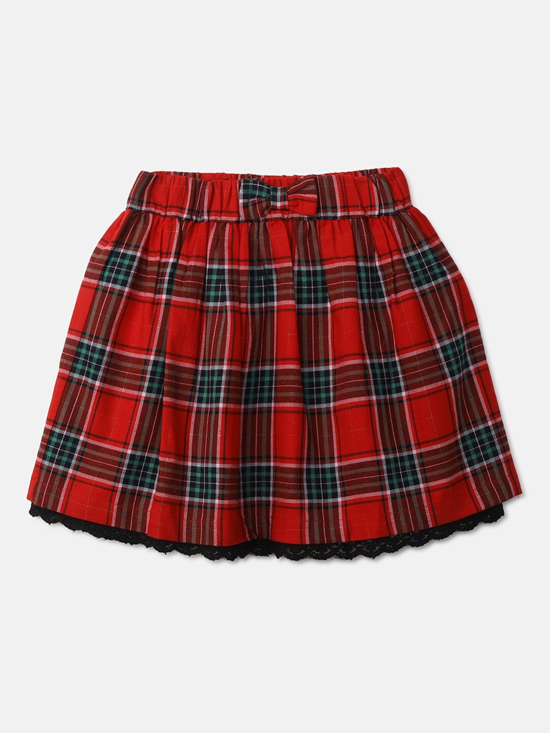 

United Colors of Benetton Girls Red & Black Checked Cotton Mini Flared Skirt