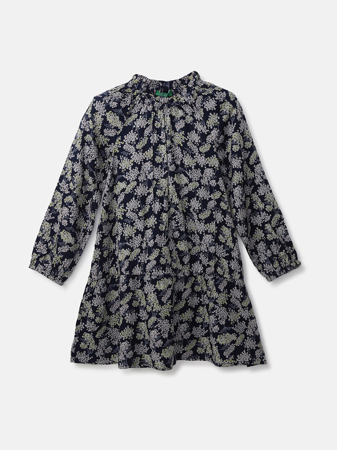 

United Colors of Benetton Navy Blue & Cream-Coloured Floral A-Line Dress
