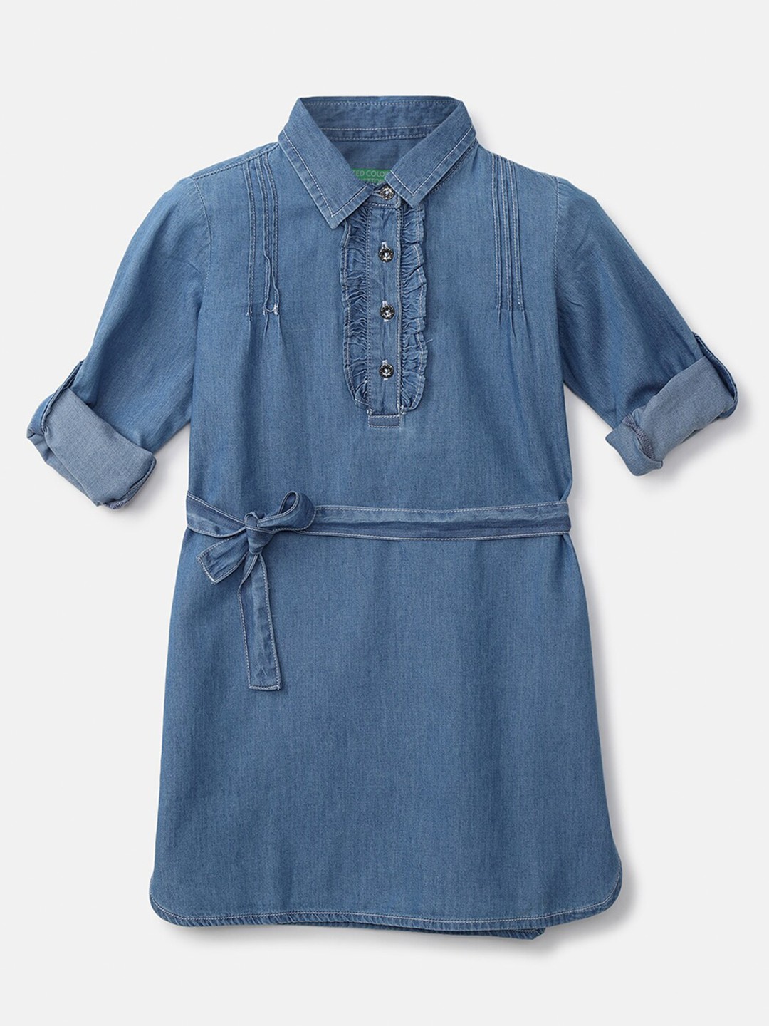 

United Colors of Benetton Blue Solid Cotton Shirt Dress