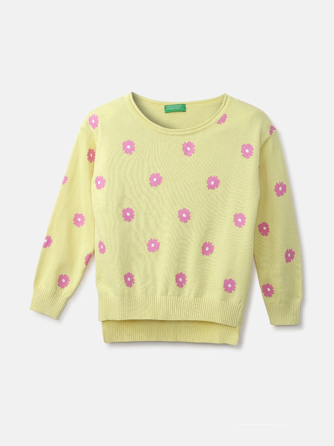 

United Colors of Benetton Girls Printed Floral Printed Pullover, Yellow