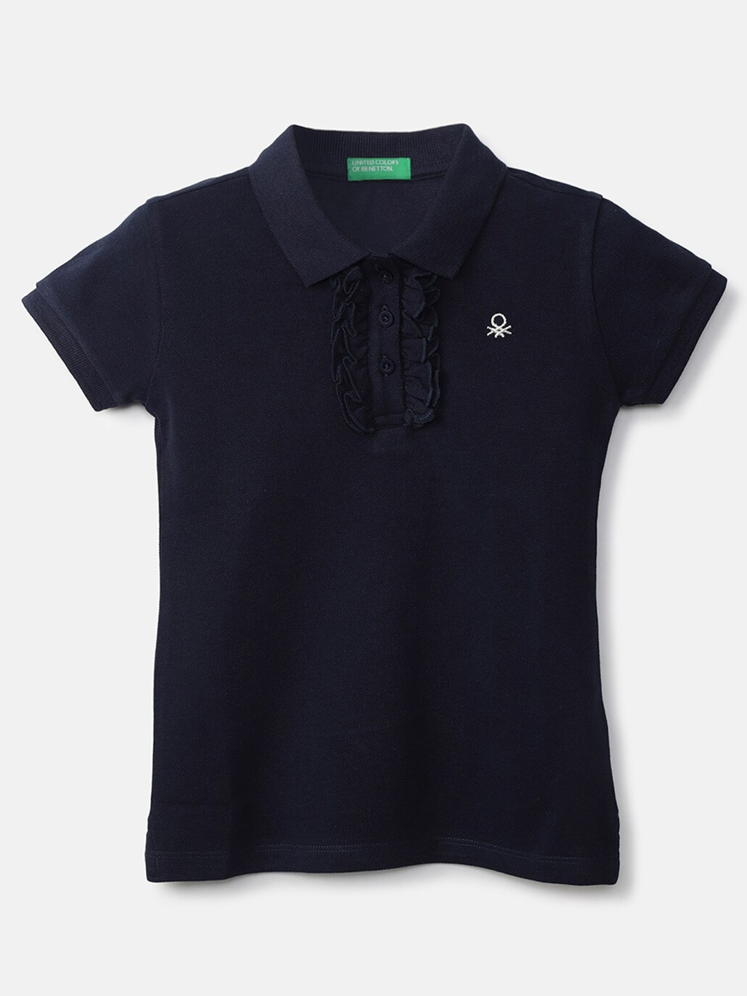 

United Colors of Benetton Girls Navy Blue Polo Collar T-shirt