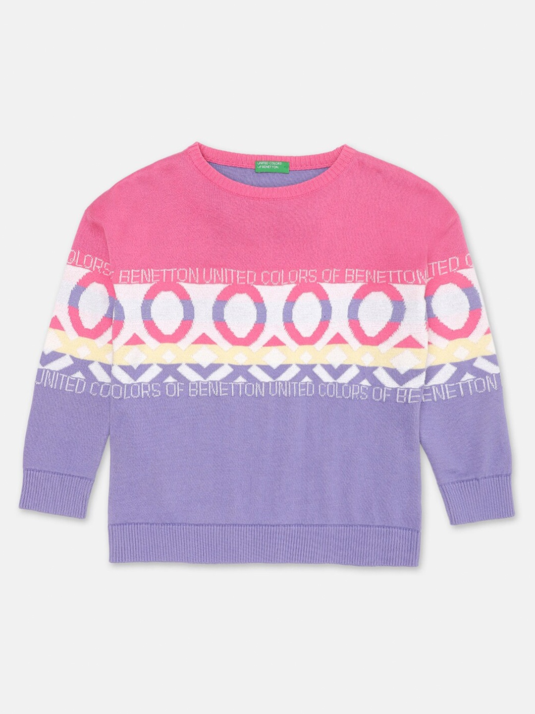 

United Colors of Benetton Girls Pink & White Self Design Pullover