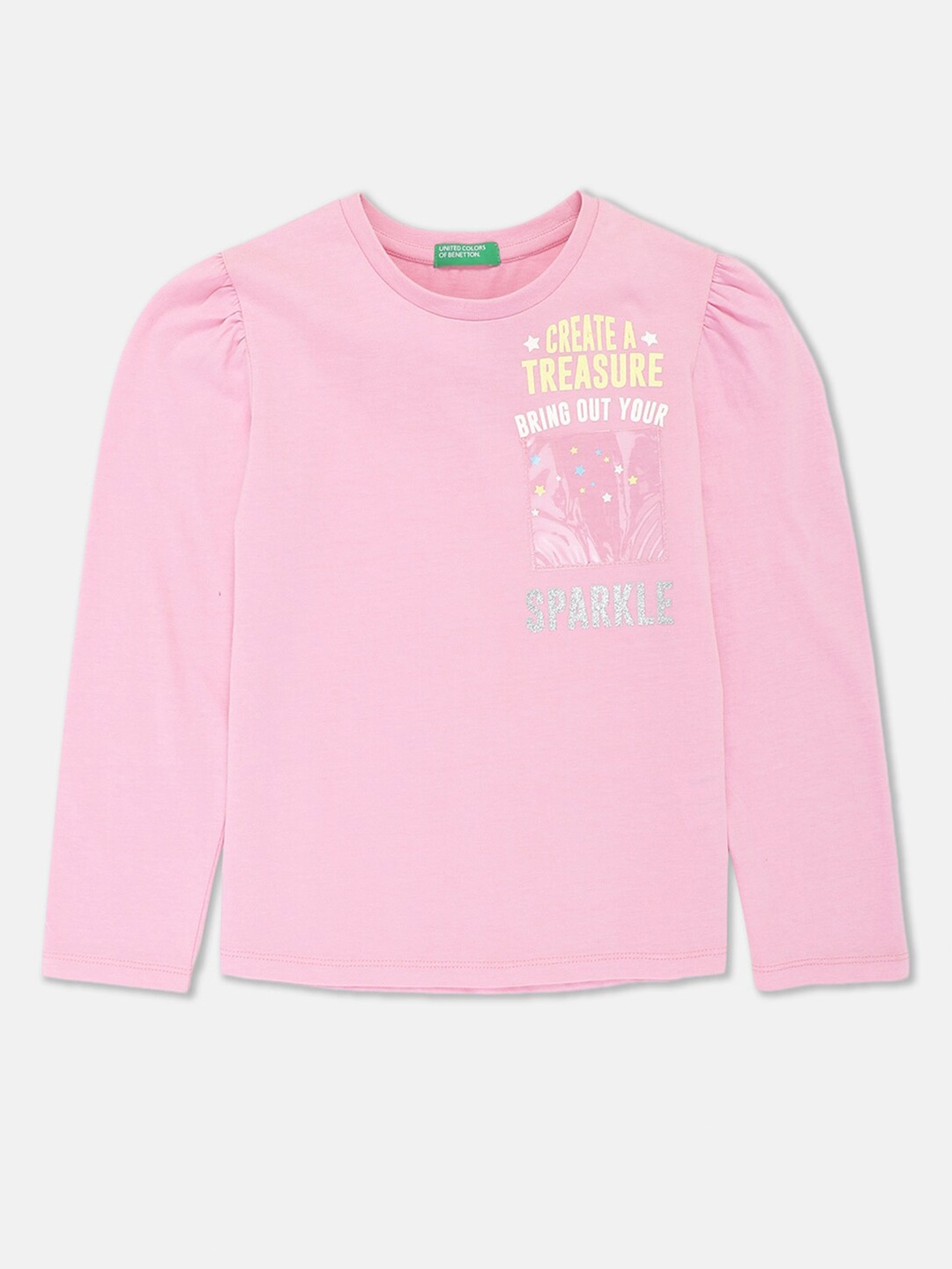

United Colors of Benetton Girls Pink Printed Cotton Top