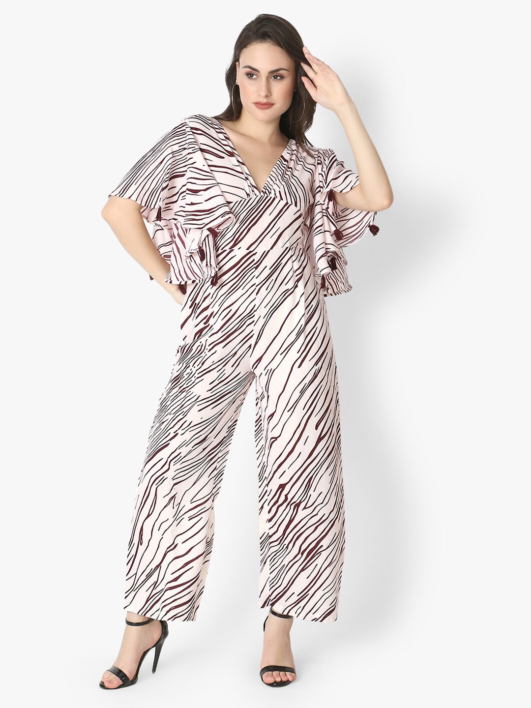 

Again fashions Women's Brown & White Printed Basic Jumpsuit