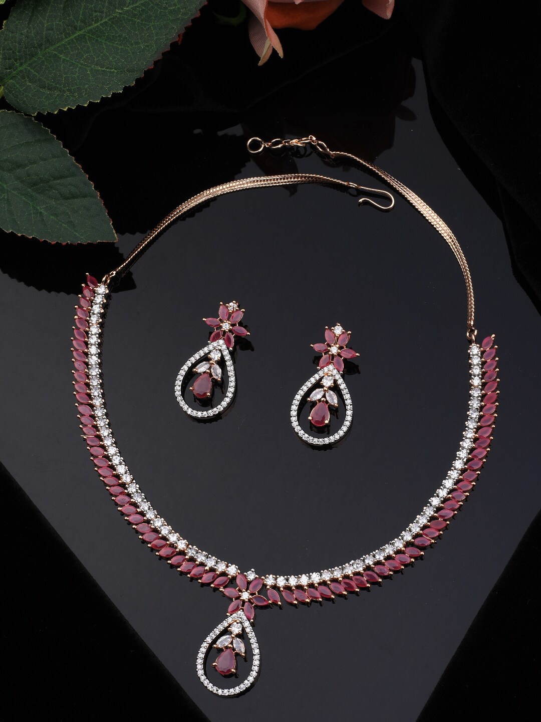 

Vita Bella Gold-Plated Red & White CZ Stone-Studded Jewellery Set