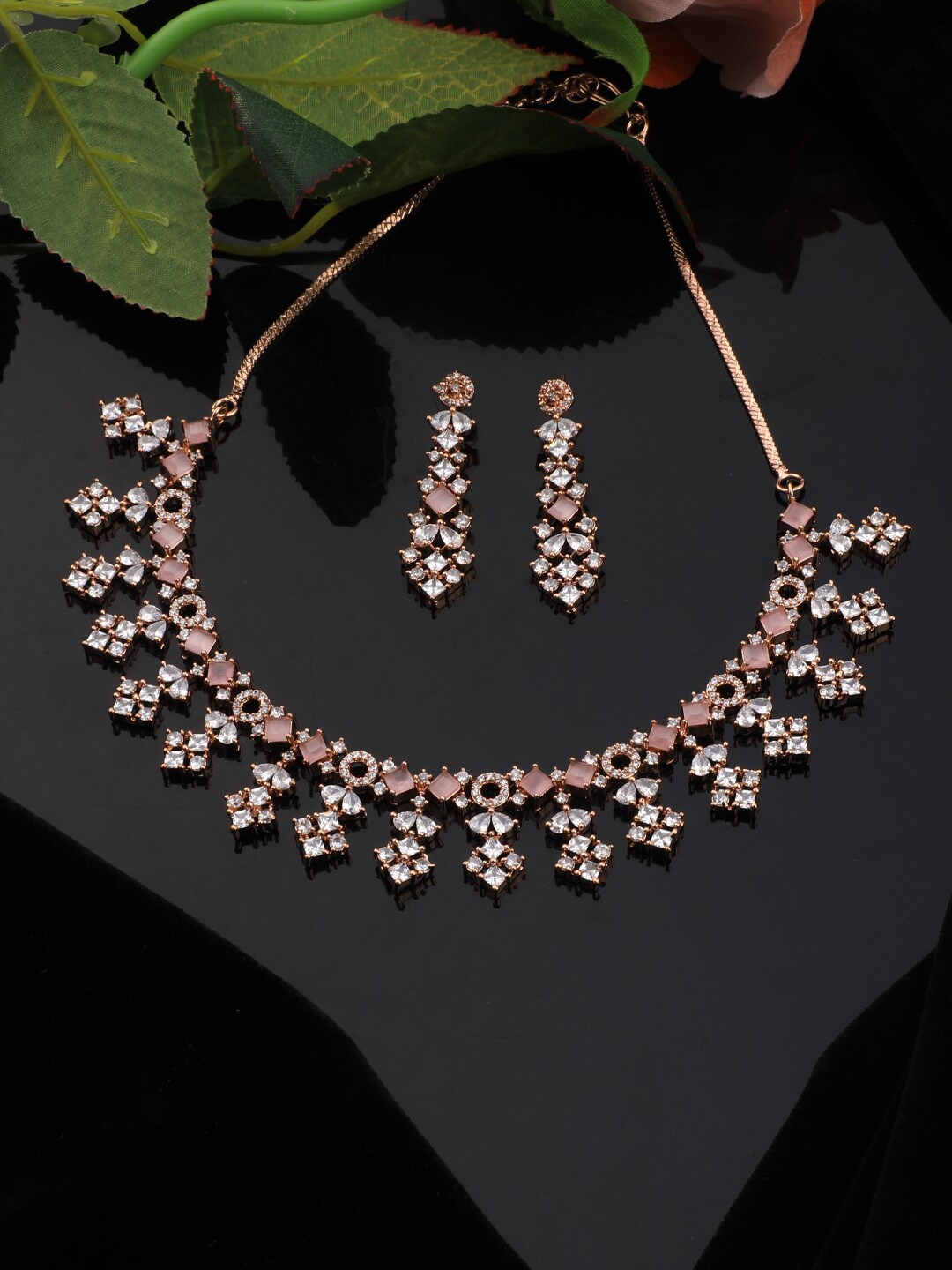 

Vita Bella Rose Gold-Plated White & Pink CZ-Studded Jewellery Set