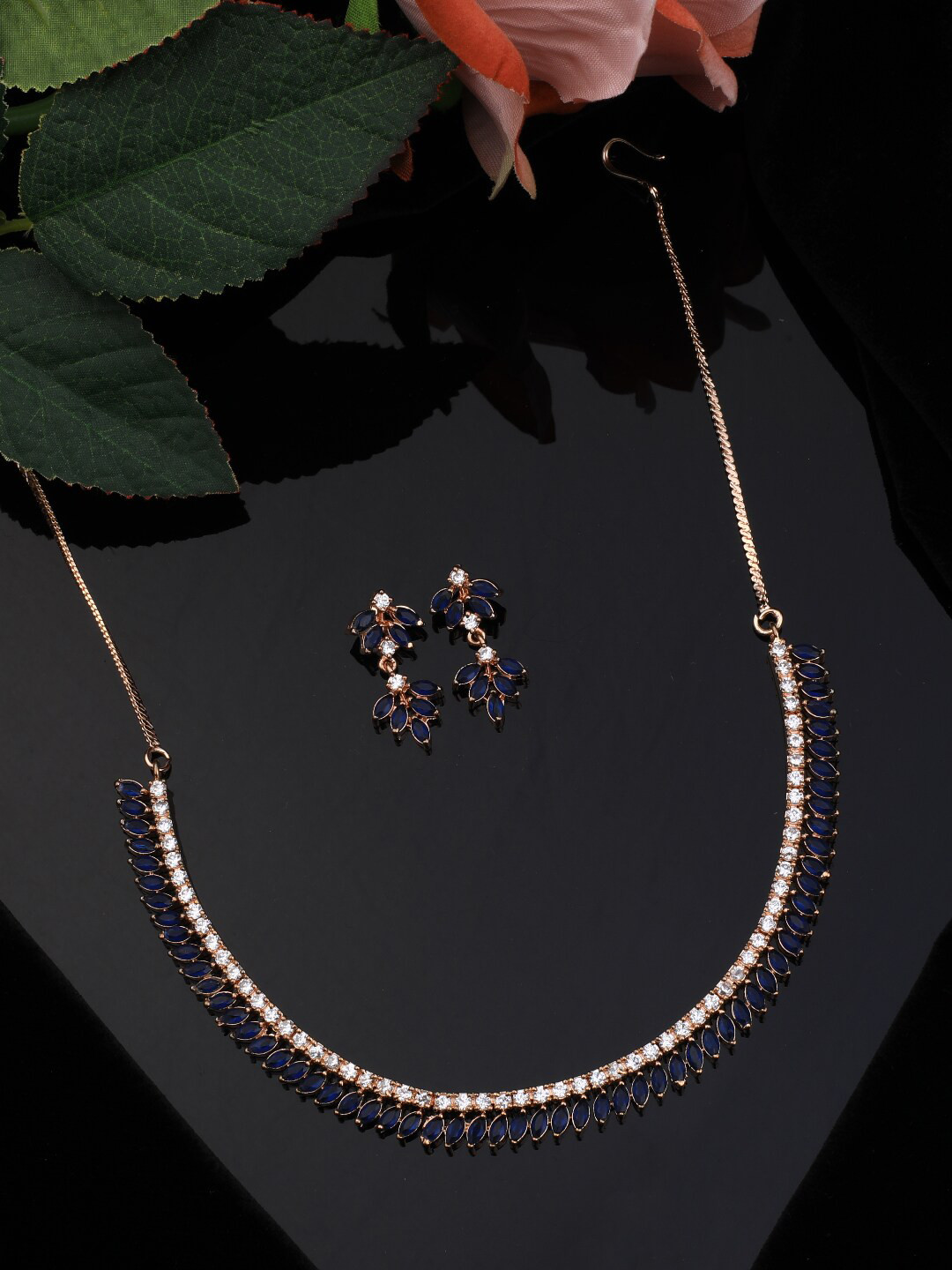 

Vita Bella Rose Gold-Plated & Blue CZ-Studded & Beaded Jewellery Set